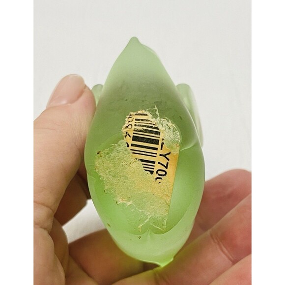 Satin Frosted Art Glass Abstract Elephant Paperweight Trunk Up Green 3" tall - Picture 11 of 12